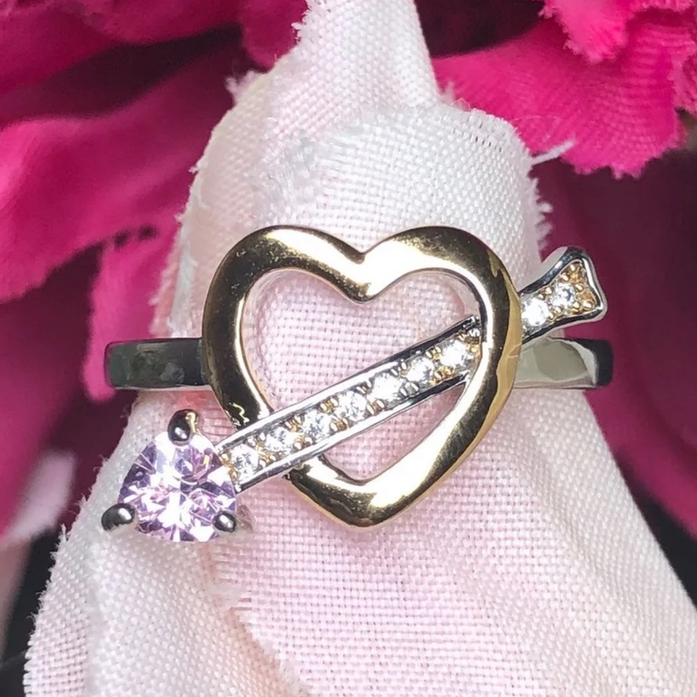 New! White/yellow gold/pink topaz ring size 6.5